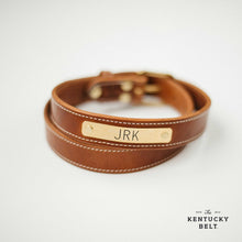 Load image into Gallery viewer, Gentleman's Leather Stitched Belt with Brass Nameplate