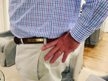 Load image into Gallery viewer, Gentleman's Leather Stitched Belt with Brass Nameplate