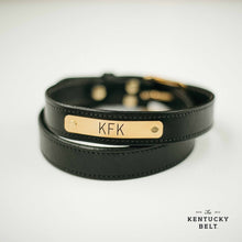 Load image into Gallery viewer, Gentleman&#39;s Leather Stitched Belt with Brass Nameplate