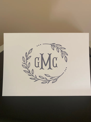 Fold Over Note - Vine Border Monogram