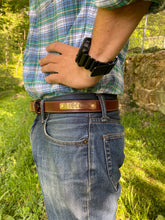 Load image into Gallery viewer, Gentleman&#39;s Leather Stitched Belt with Brass Nameplate