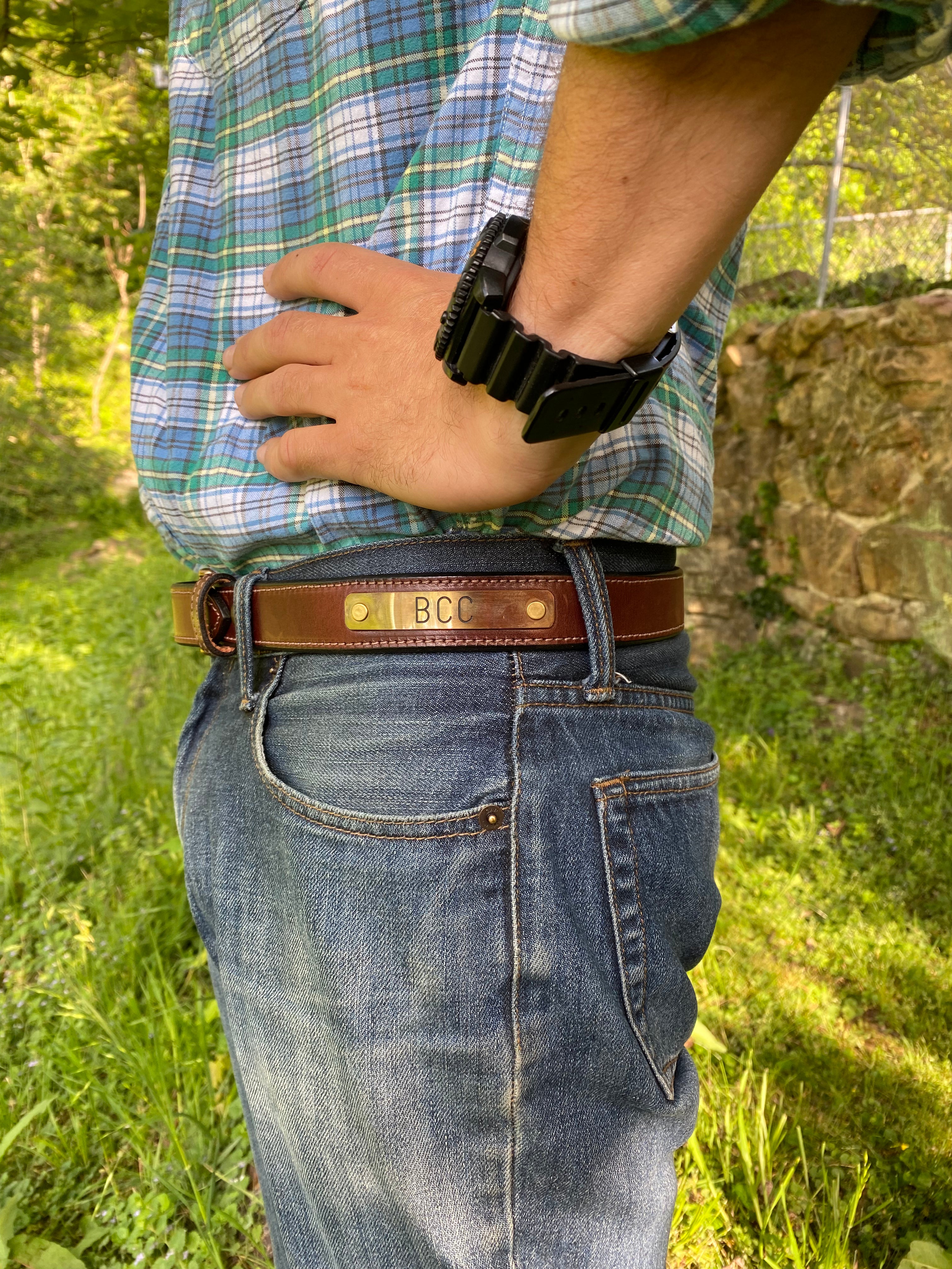 The Kentucky Belt - Stitched Brown Bridle Nameplate Belt – Clayton & Crume